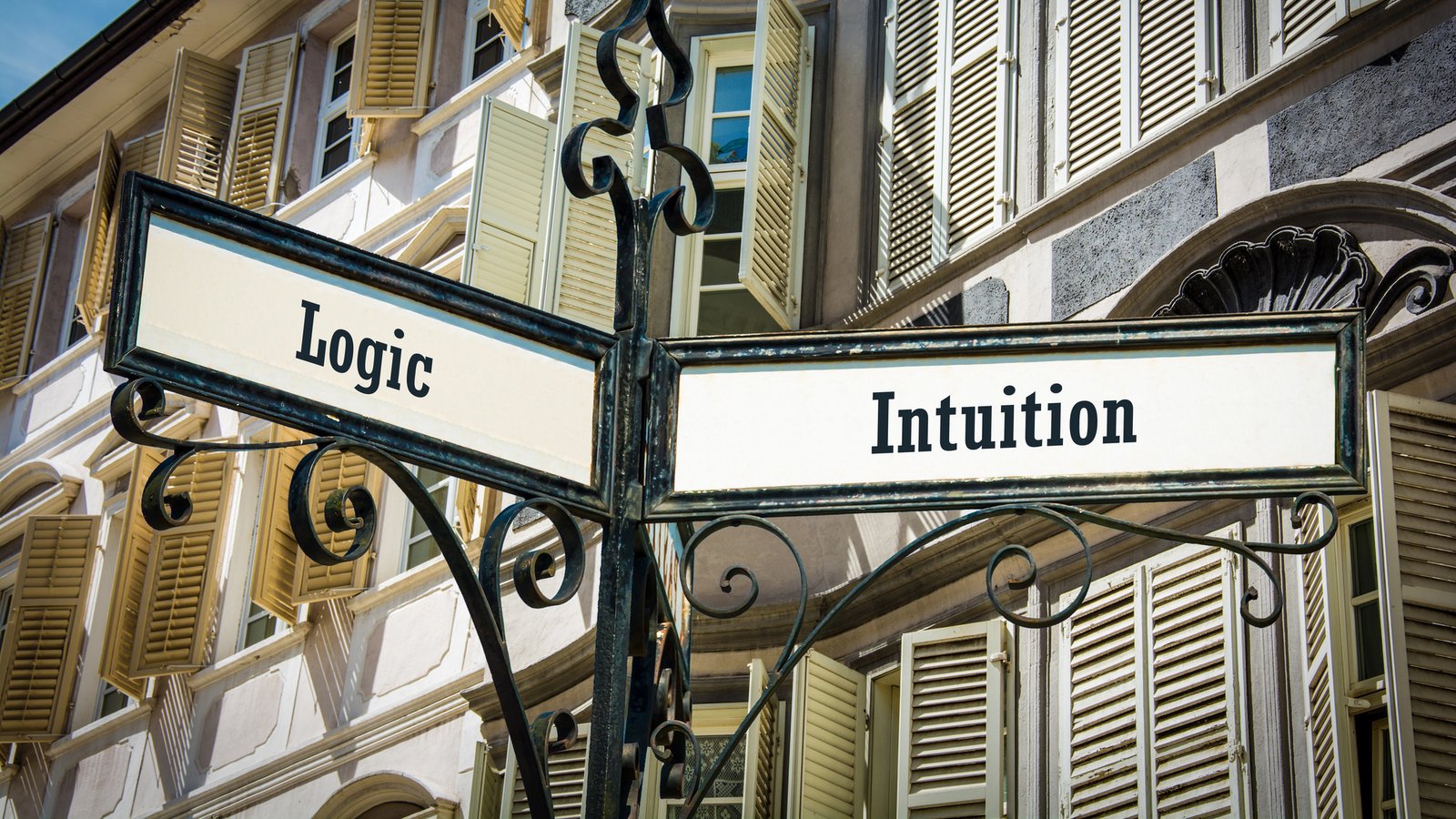 Street Sign the Direction Way to Intuition versus Logic — Photo