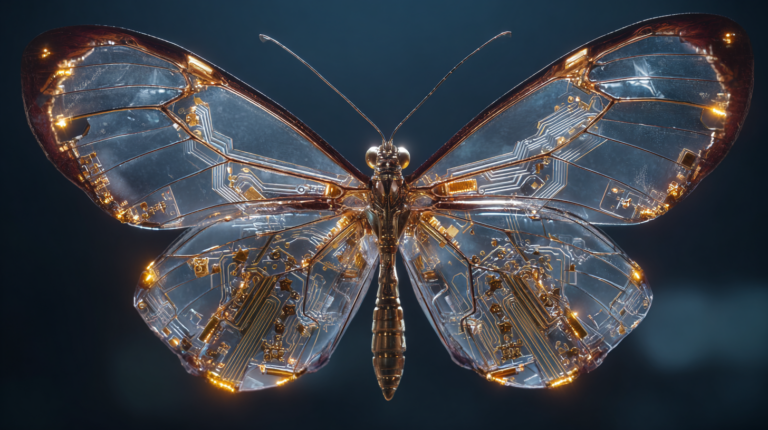 Butterfly with transparent, circuit-like wings. Named Glasswing, see why