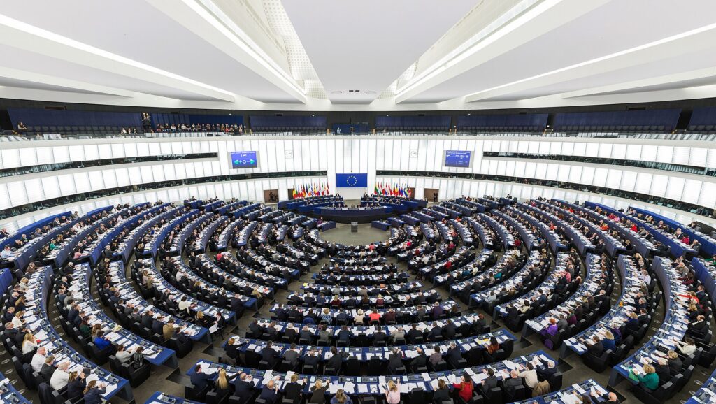 The hemicycle of the European Parliament in Strasbourg during a plenary session
